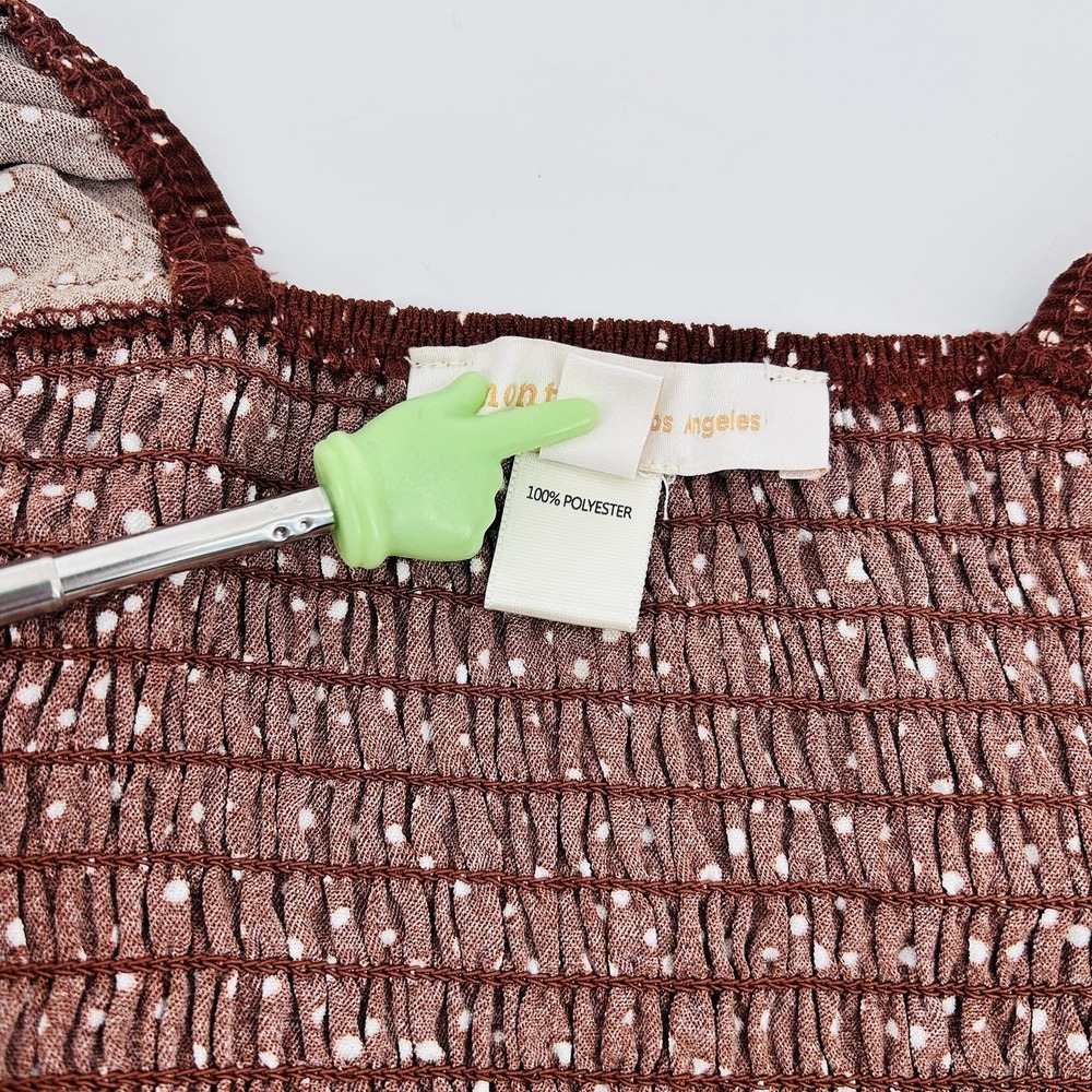 Coquette Milkmaid Crop Top M Brown Polka Dot‎ Corset Cottagecore Puff Sleeve - Picture 6 of 13